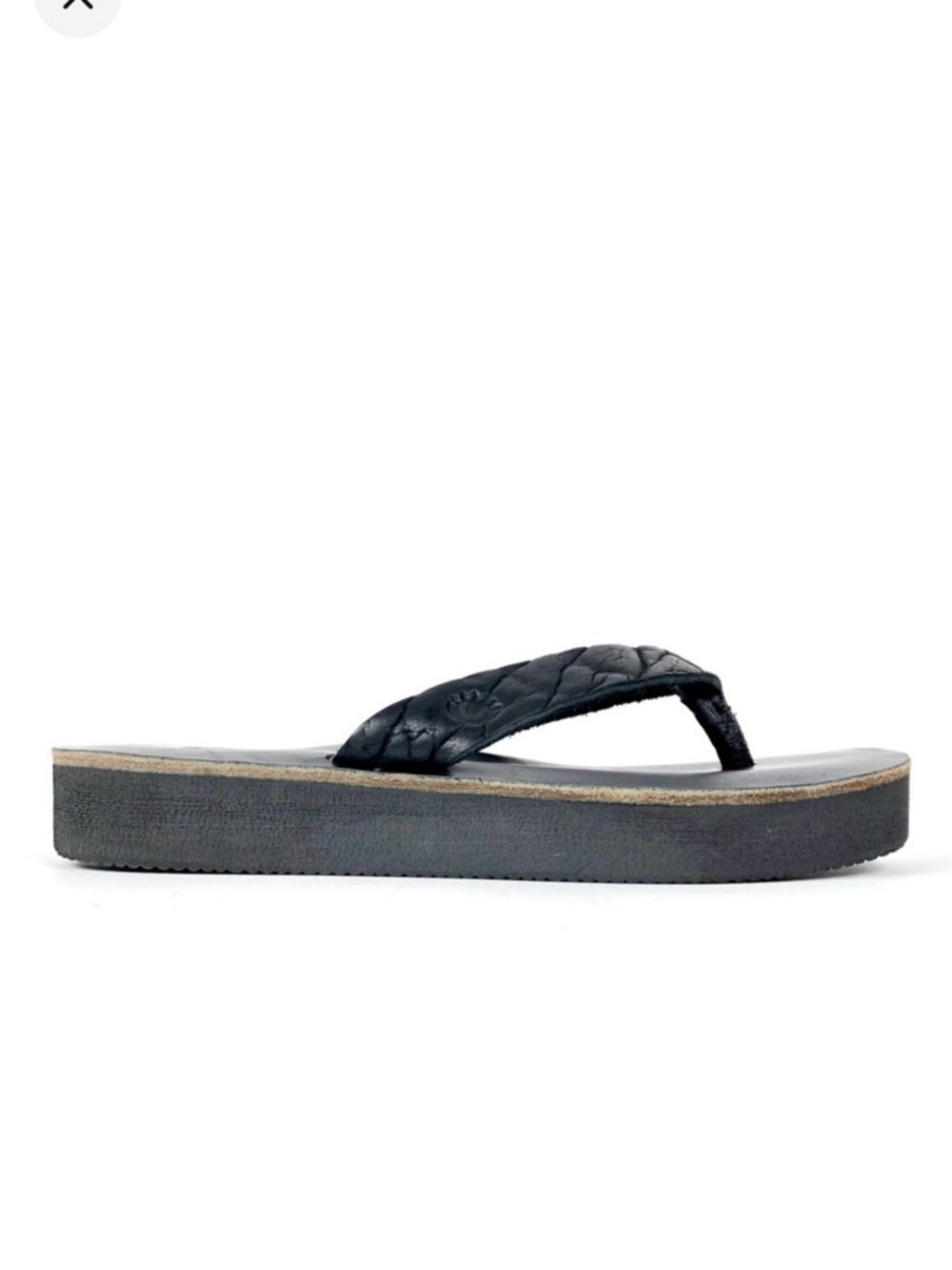 Ulu Black Full-Grain Leather Platform Flip Flop Sandals – Size 6
